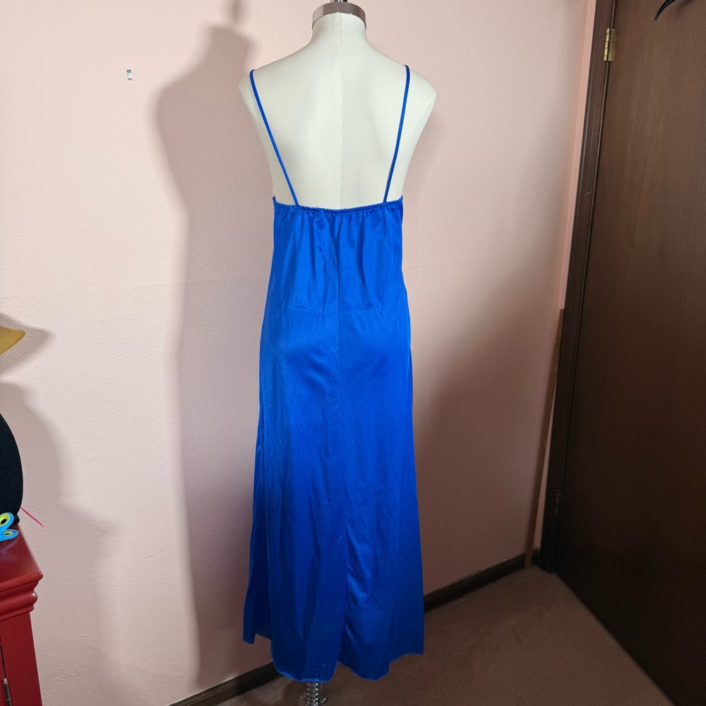 Vintage 1980 Art deco Royal Blue Long Slip Dress Nightgown - Picture 6 of 16